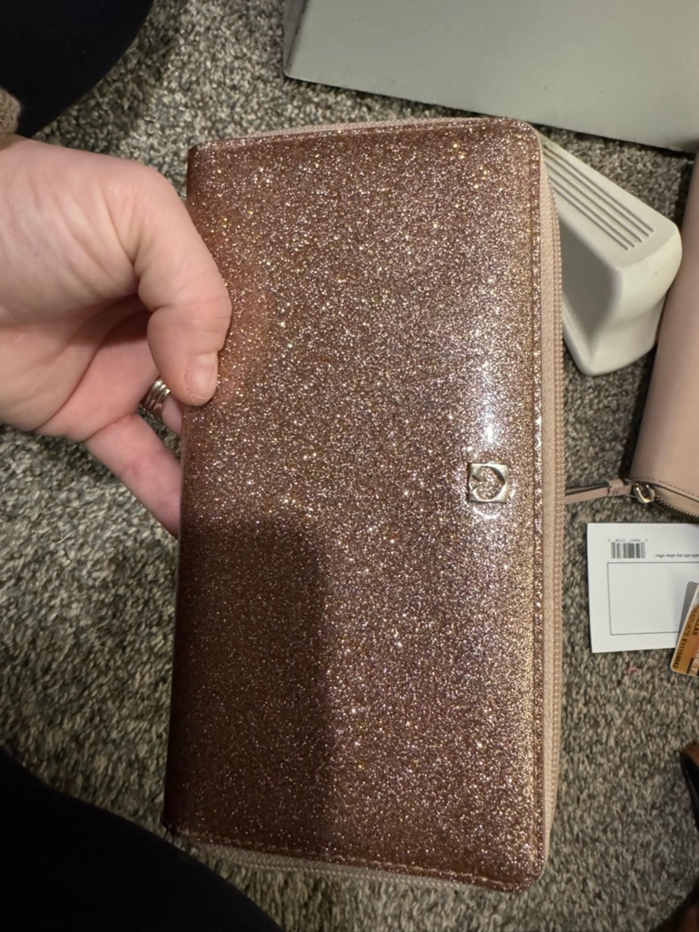 Kate Spade Sparkling Rose Gold Glitter Zip around Wallet